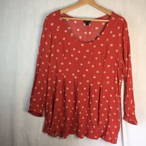 Burnt Orange with White Squares Long Sleeve Top Torrid 2 100% Rayon